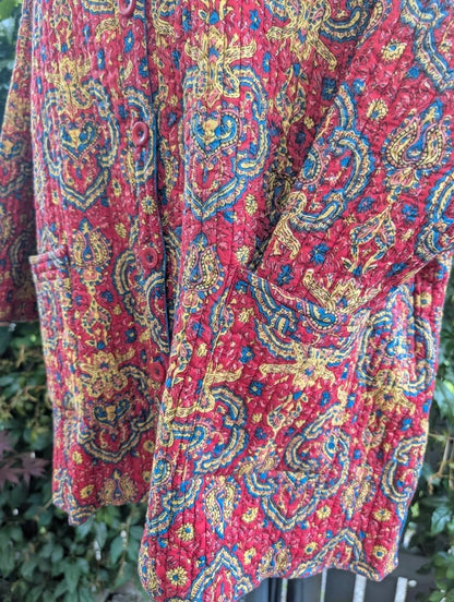 Reversible Quilted Paisley Jacket Red Blue Oversized