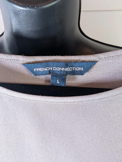 French Connection taupe mixed-fabric T-shirt with pocket large