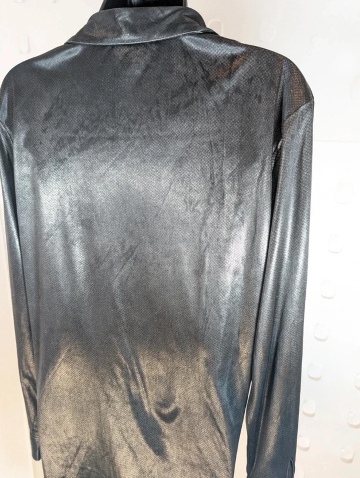 Chemisier Metallic Gunmetal Shirt Size 10 Silver Blouse