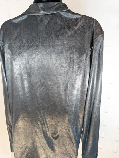 Chemisier Metallic Gunmetal Shirt Size 10 Silver Blouse