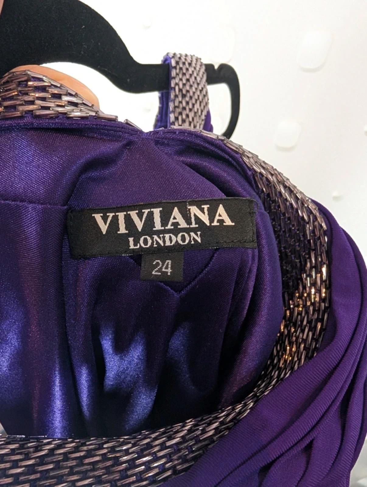 Viviana London Violet Beaded Evening Gown UK24 NWT Boned Formal Dress