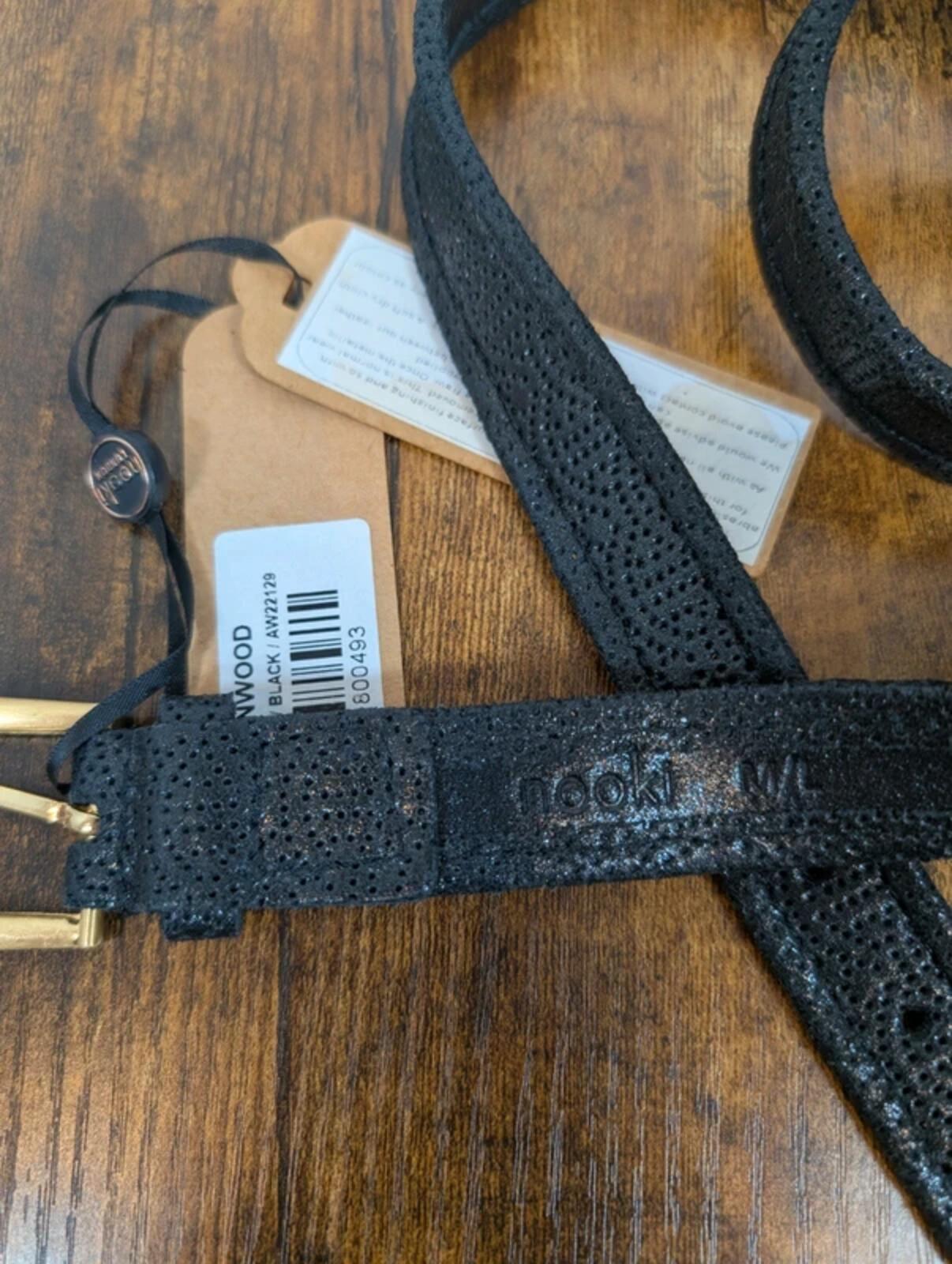 Nooki London Kenwood Leather Belt Metallic Black M/L NWT
