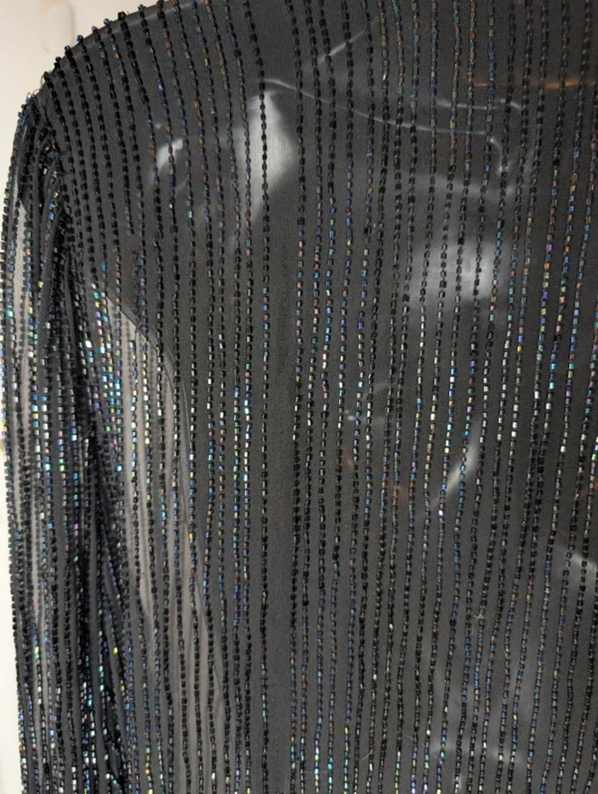 AS by Ronald Joyce Black Beaded Silk Cardigan Sheer Evening Layer M