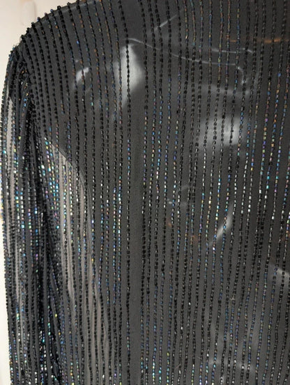 AS by Ronald Joyce Black Beaded Silk Cardigan Sheer Evening Layer M