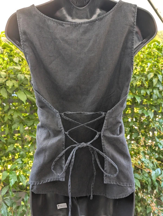 Wrap Black Linen Blend Tie Back Top UK6 Petite