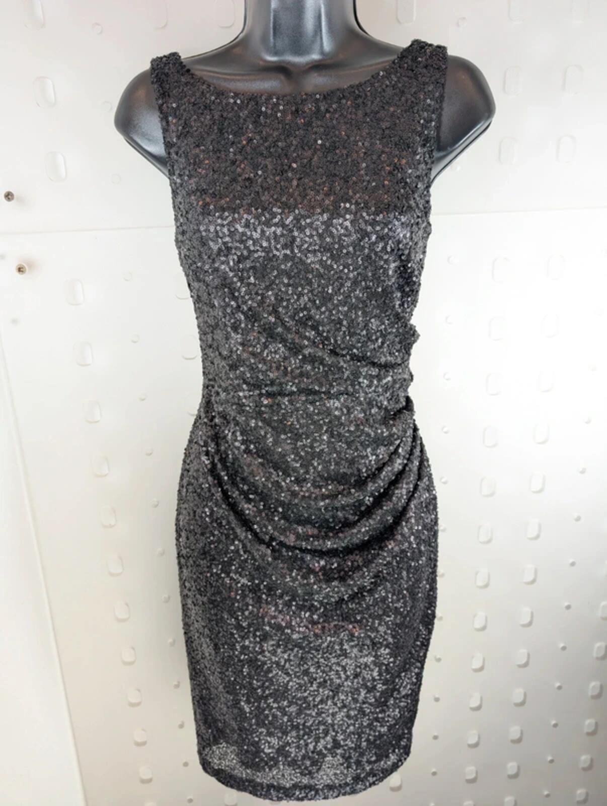 Ariella London Black Sequin Bodycon Dress UK10 Made In England