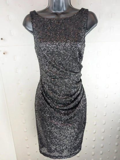Ariella London Black Sequin Bodycon Dress UK10 Made In England