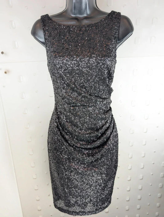 Ariella London Black Sequin Bodycon Dress UK10 Made In England