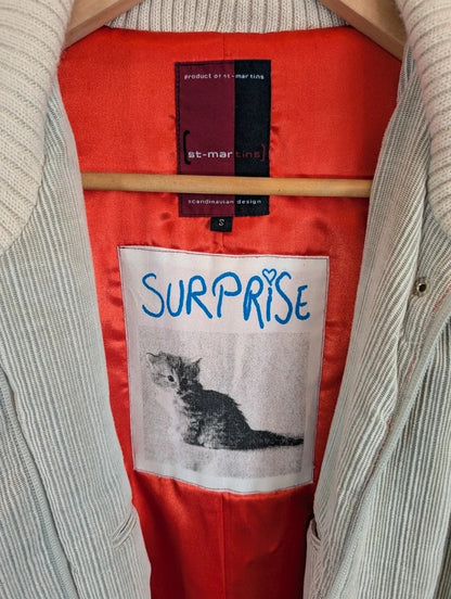 St-Martins Scandinavian Padded Long Coat Size S Surprise Cat Lining