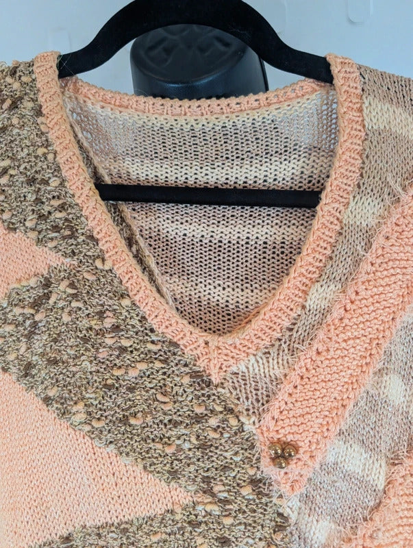 Vintage 1980s Handmade Peach Abstract Oversized Knit Vest