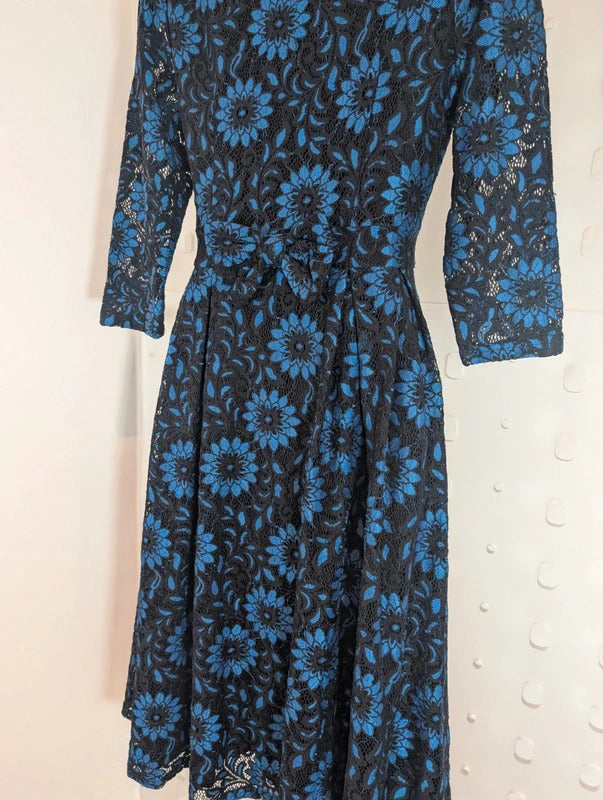 Lindy Bop Lisette Blue Lace Dress UK8 Rockabilly Retro