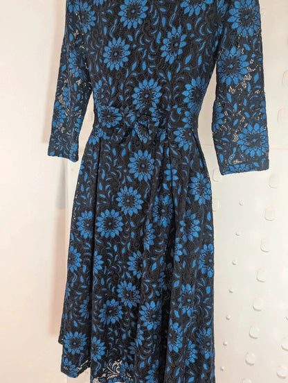 Lindy Bop Lisette Blue Lace Dress UK8 Rockabilly Retro