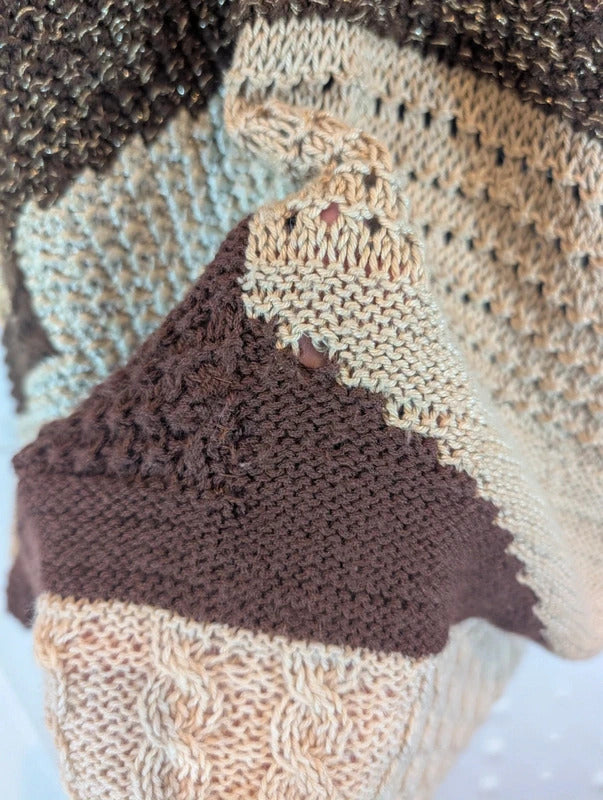 Vintage 1980s Handmade Brown Gold Abstract Knit Vest Wearable Art