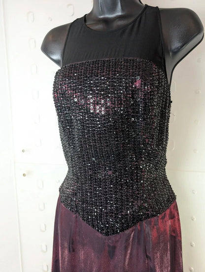 Vintage Burgundy Sequin Gown + Train Alternative Prom Black Tie UK10–12 Rena Koh
