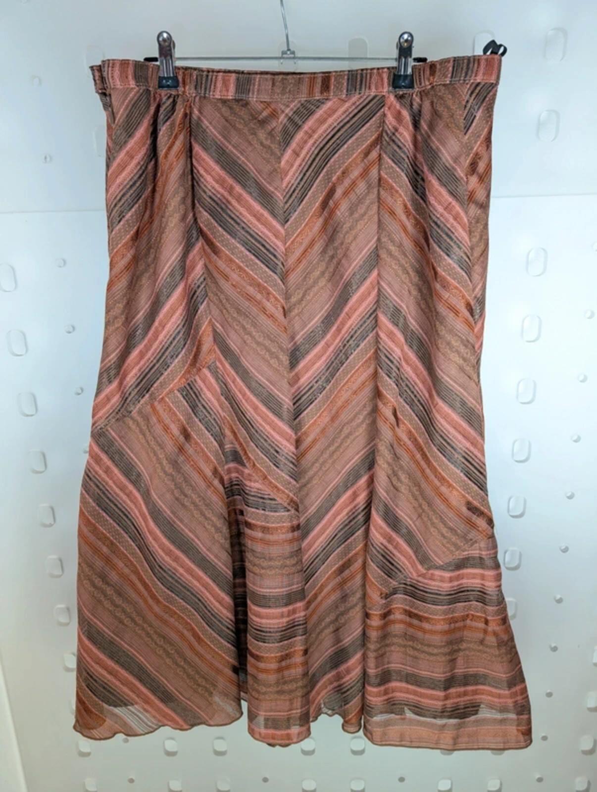 Vintage Impressions Bohemian Godet Midi Skirt Terracotta Rust UK14