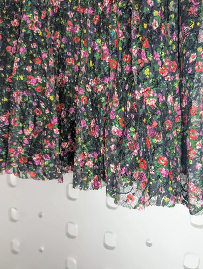 Topshop Floral Mesh Mini Skirt Black Pink UK6