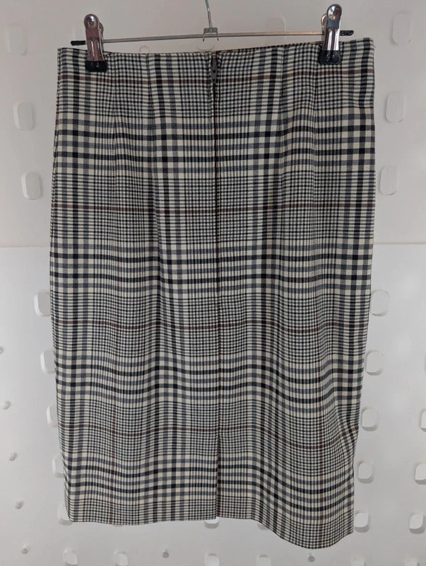 Vintage St Michael Check Wool Blend Pencil Skirt UK8 Made in Germany