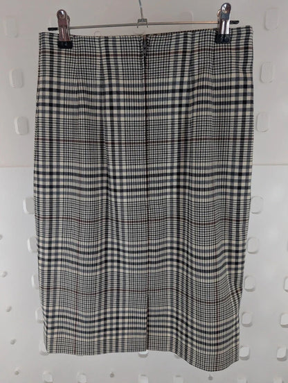 Vintage St Michael Check Wool Blend Pencil Skirt UK8 Made in Germany