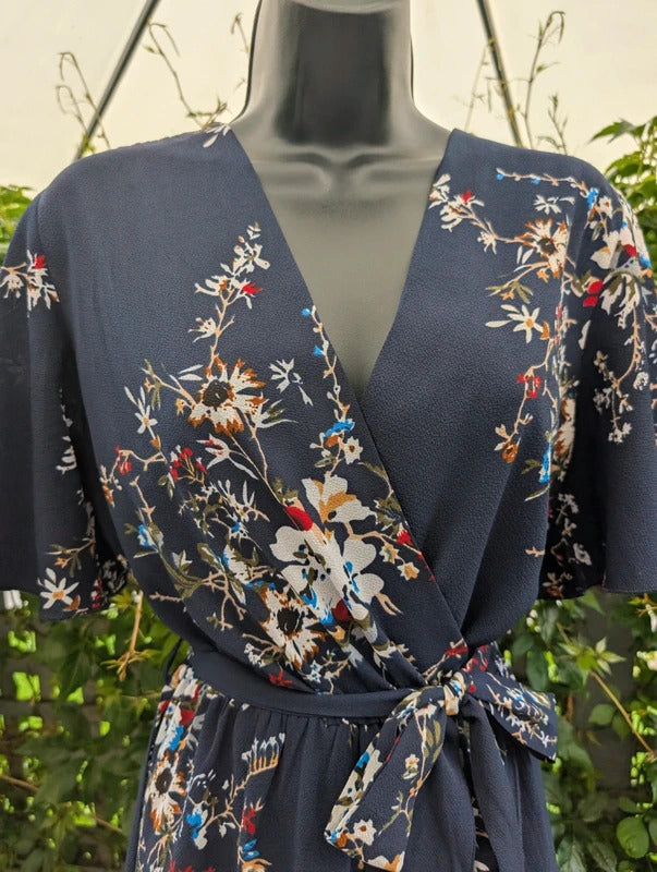 Mela London Floral Wrap Maxi Dress Navy UK14