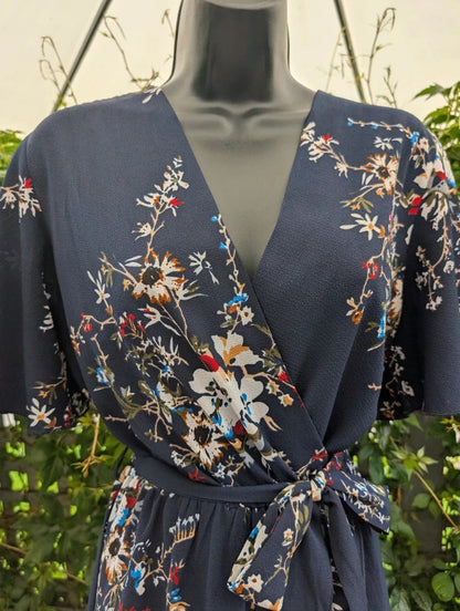Mela London Floral Wrap Maxi Dress Navy UK14