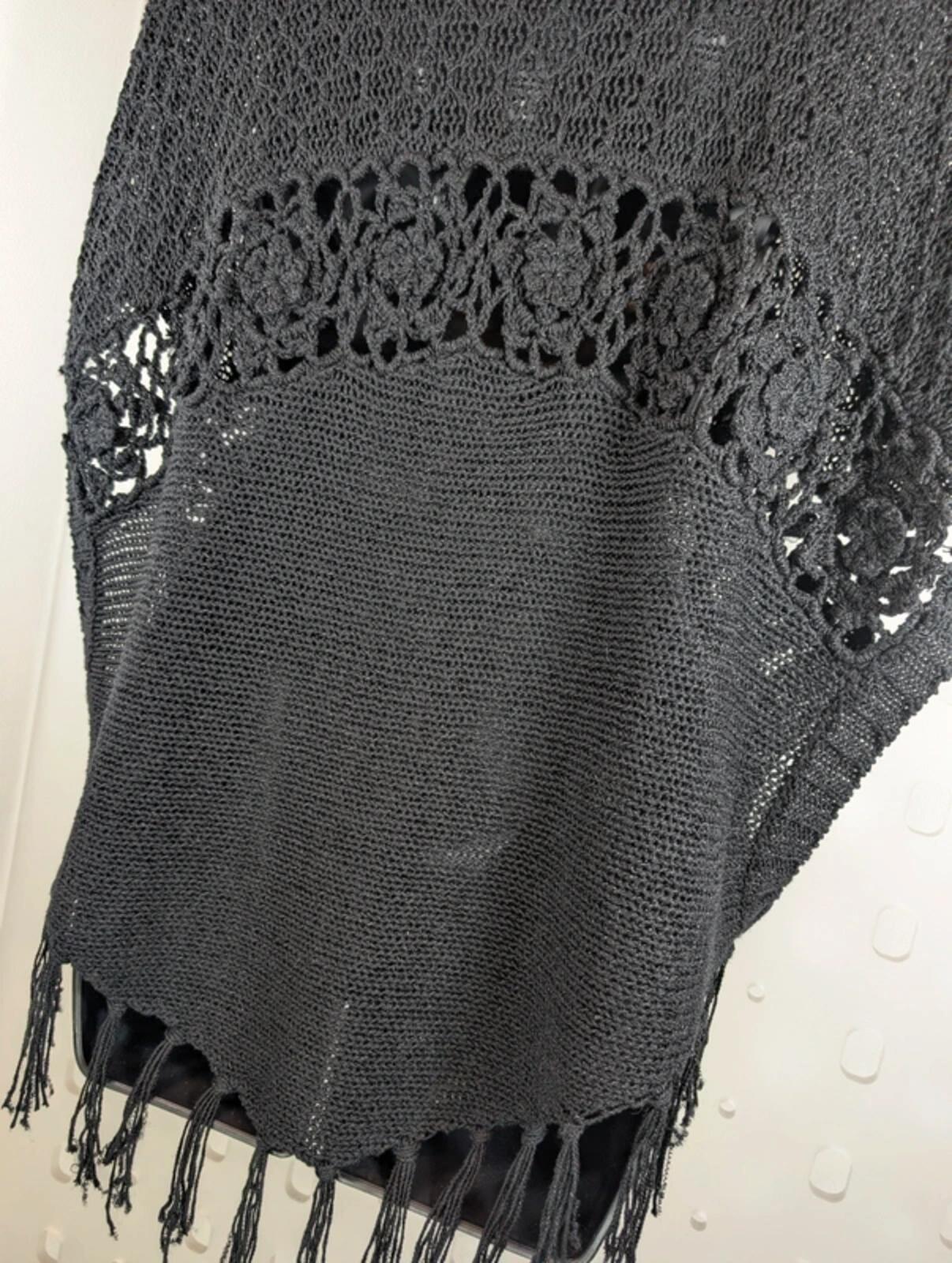 Nina Murati oversized black crochet tassel cardigan S/M