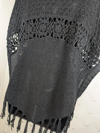 Nina Murati oversized black crochet tassel cardigan S/M
