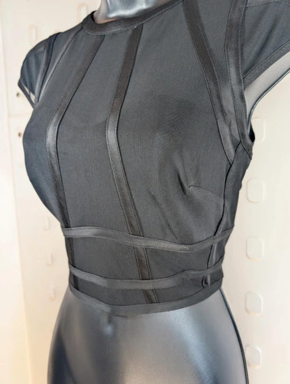 Coast Sheer Mesh Corset Style Crop Top – Black – UK 8