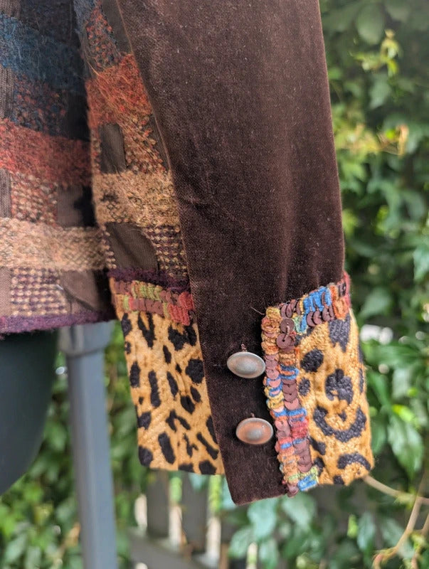 Vintage Tullo Mixed Media Velvet Patch Jacket Brown UK14