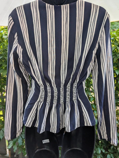 Next Collection Vintage Style Stripe Blouse Navy White UK8