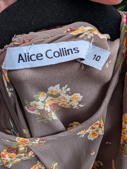 Alice Collins Floral Midi Dress Taupe UK10