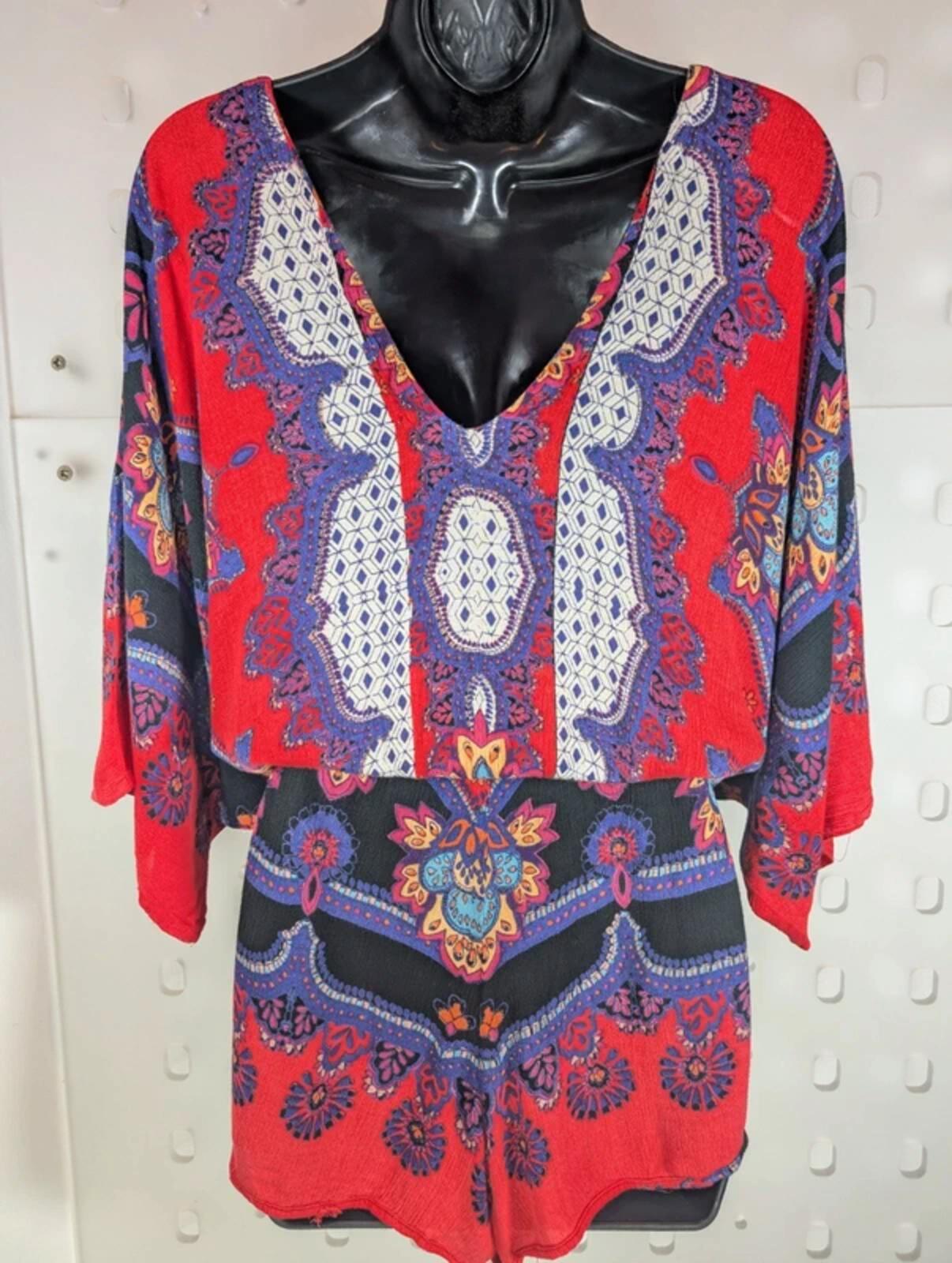 Angie rayon Indian print playsuit size large, best fit UK10/12