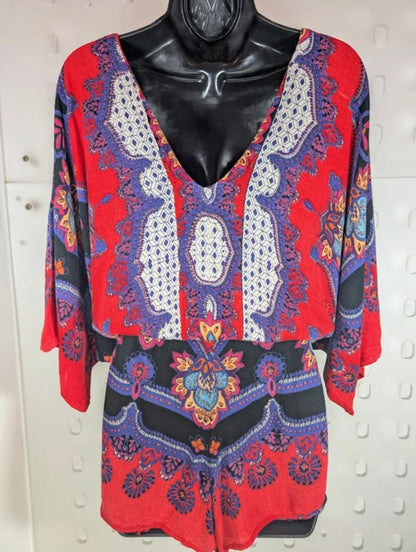 Angie rayon Indian print playsuit size large, best fit UK10/12