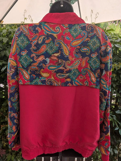 Vintage J.G. Hook Silk Bomber Jacket Red Paisley Large