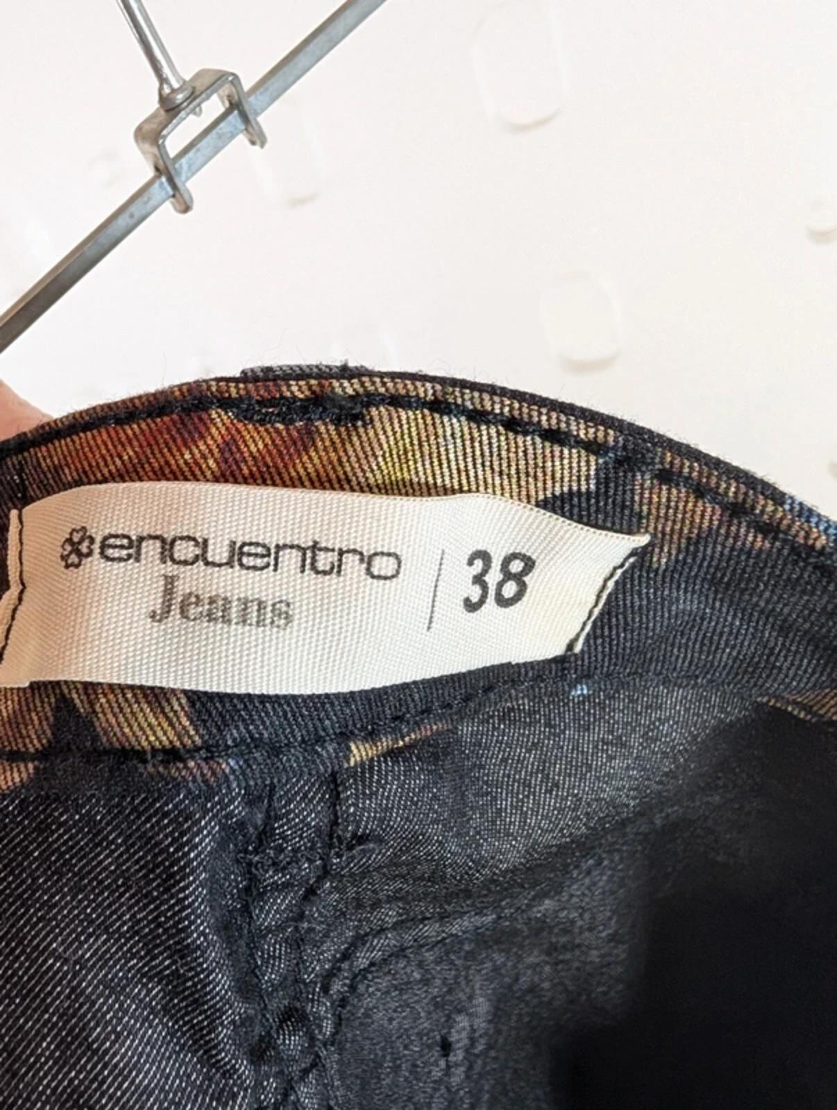 Dark Floral Jeans – High Waist Straight Leg – Statement Print – UK 10