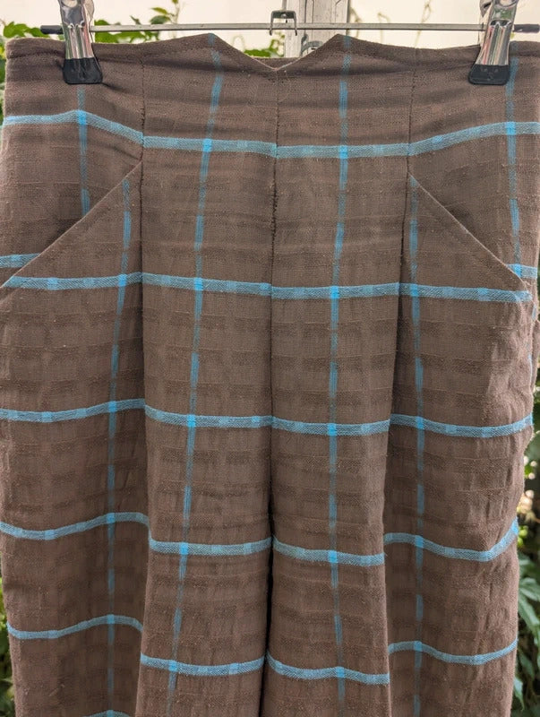 Vintage Wallis High Waisted Check Trousers Brown Blue UK6