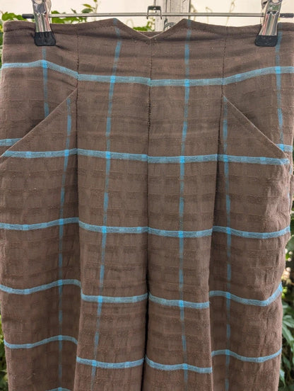 Vintage Wallis High Waisted Check Trousers Brown Blue UK6