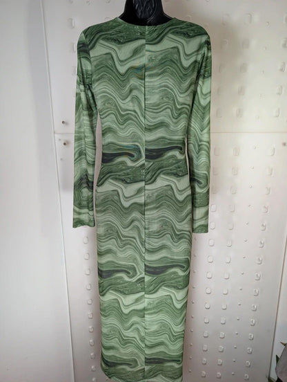 Monki green abstract mesh maxi dress size S