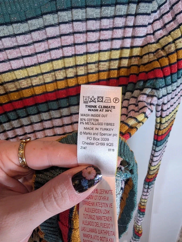 M&S Limited Edition Rainbow Metallic Ribbed Top UK12