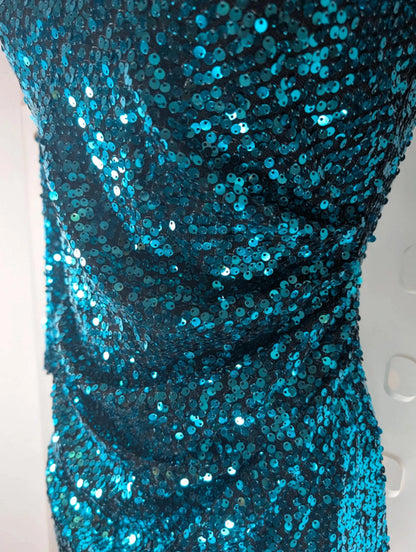 Stunning Turquoise Sequin Bodycon Dress – UK 6