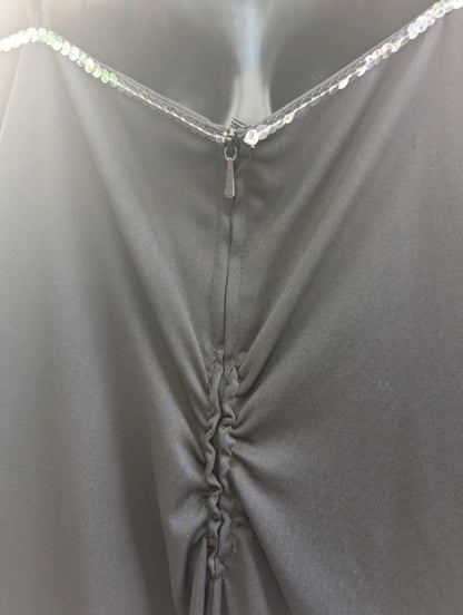 Vintage Black Evening Dress Silver Sequin Detail UK14