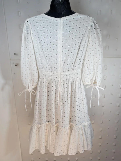 Taylor White Broderie Anglaise Dress Fit & Flare Cotton Size 4