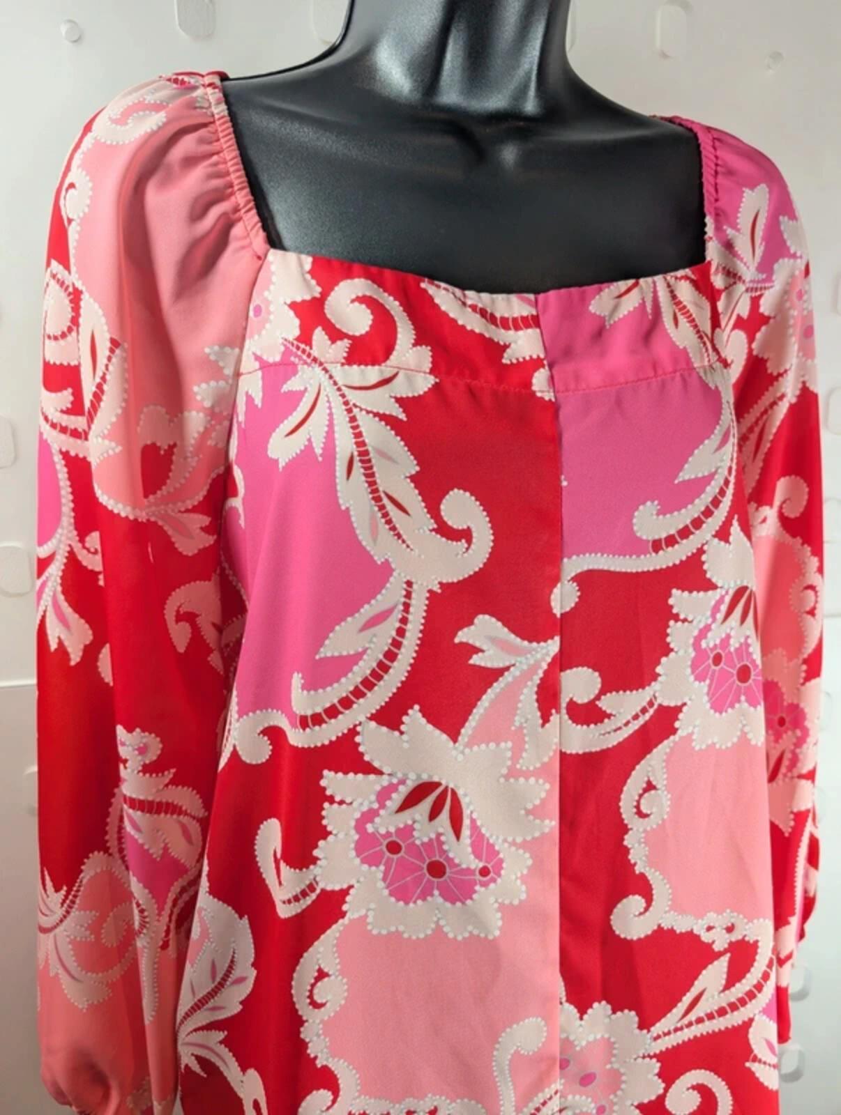 Traffic People 60s Style Mini Dress Pink Red Print Medium