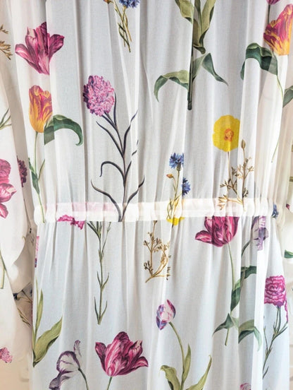 Studio by Preen Sheer Midi Dress UK18 White Floral Tulip Print Tie Neck