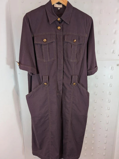 Vintage 80s Jobis Aubergine Cotton Shirt Dress UK16 EU44