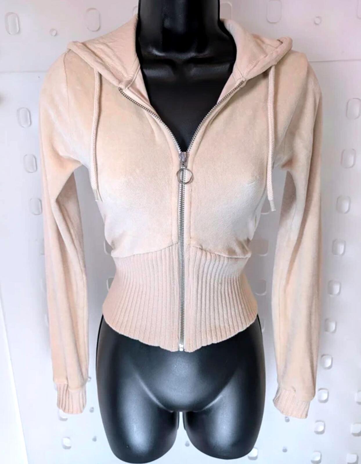 Urban Outfitters Ribbed Velour Zip Hoodie XS