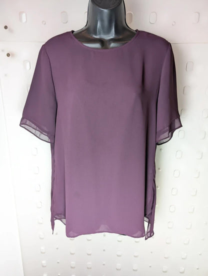 DKNY Aubergine Sheer Trim Blouse UK 8