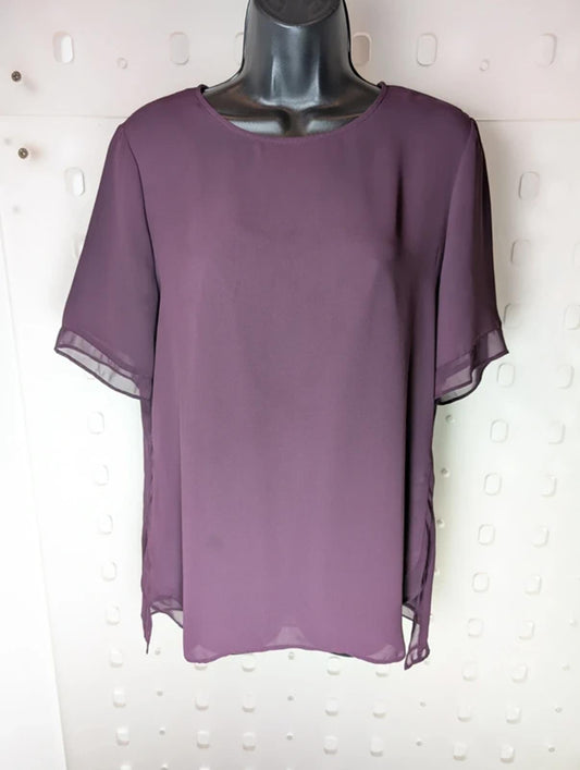 DKNY Aubergine Sheer Trim Blouse UK 8