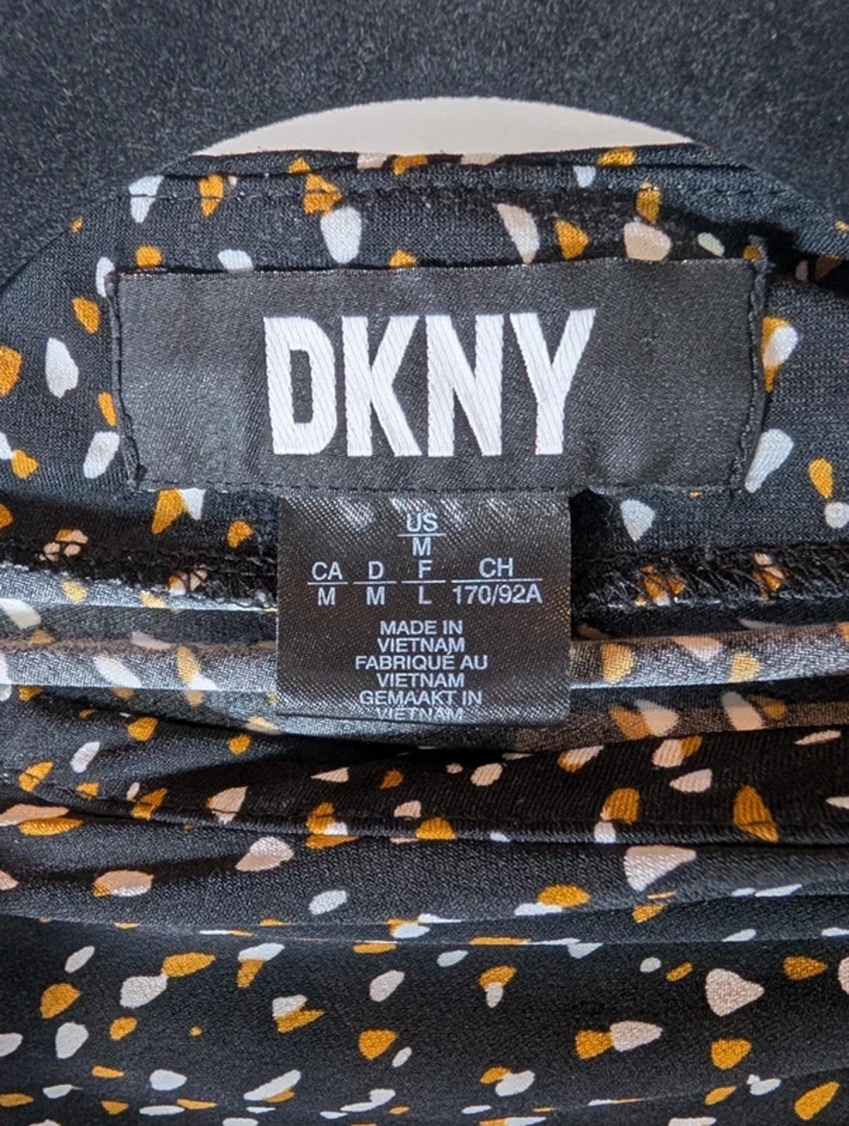 DKNY Speckled High Neck Top Size Medium Button Shoulder