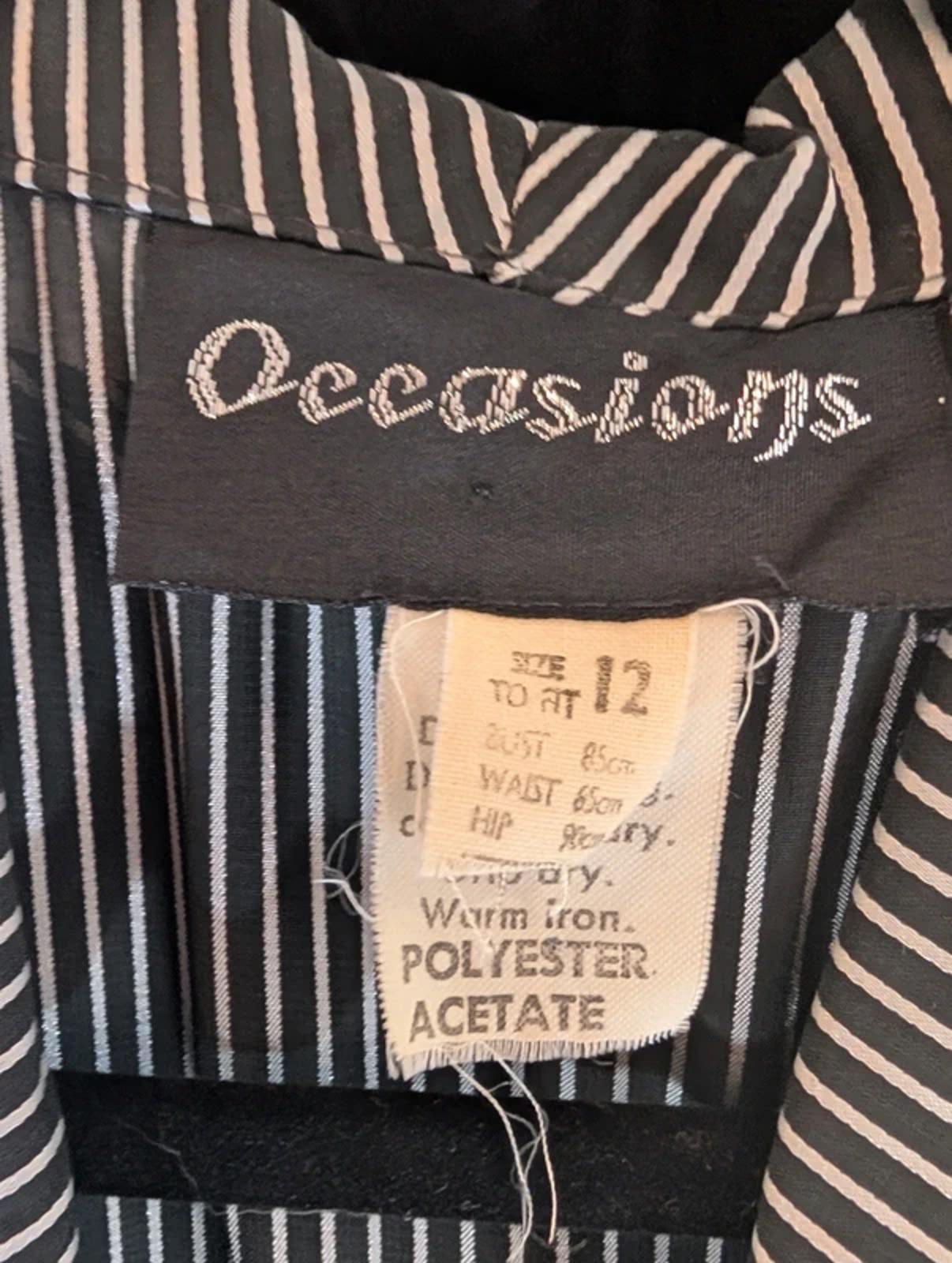 Vintage Black Silver Pinstripe Statement Dress Oversized Collar UK 12