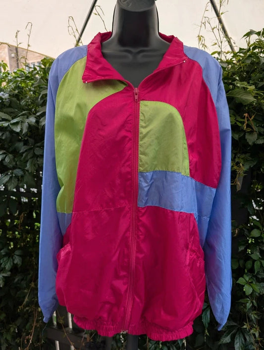 Vintage 1980s Neon Shell Suit Jacket Pink Purple XL